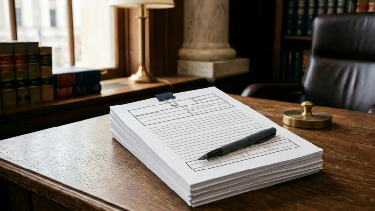 Federal sentence reduction petition and file folders on a courthouse desk