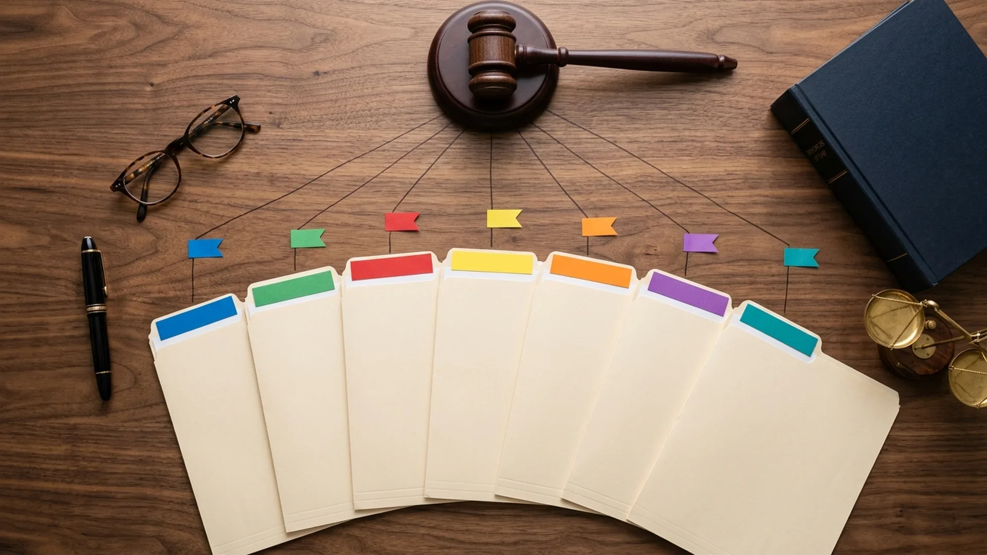 Seven federal sentence reduction paths shown as separate labeled case files leading to the court